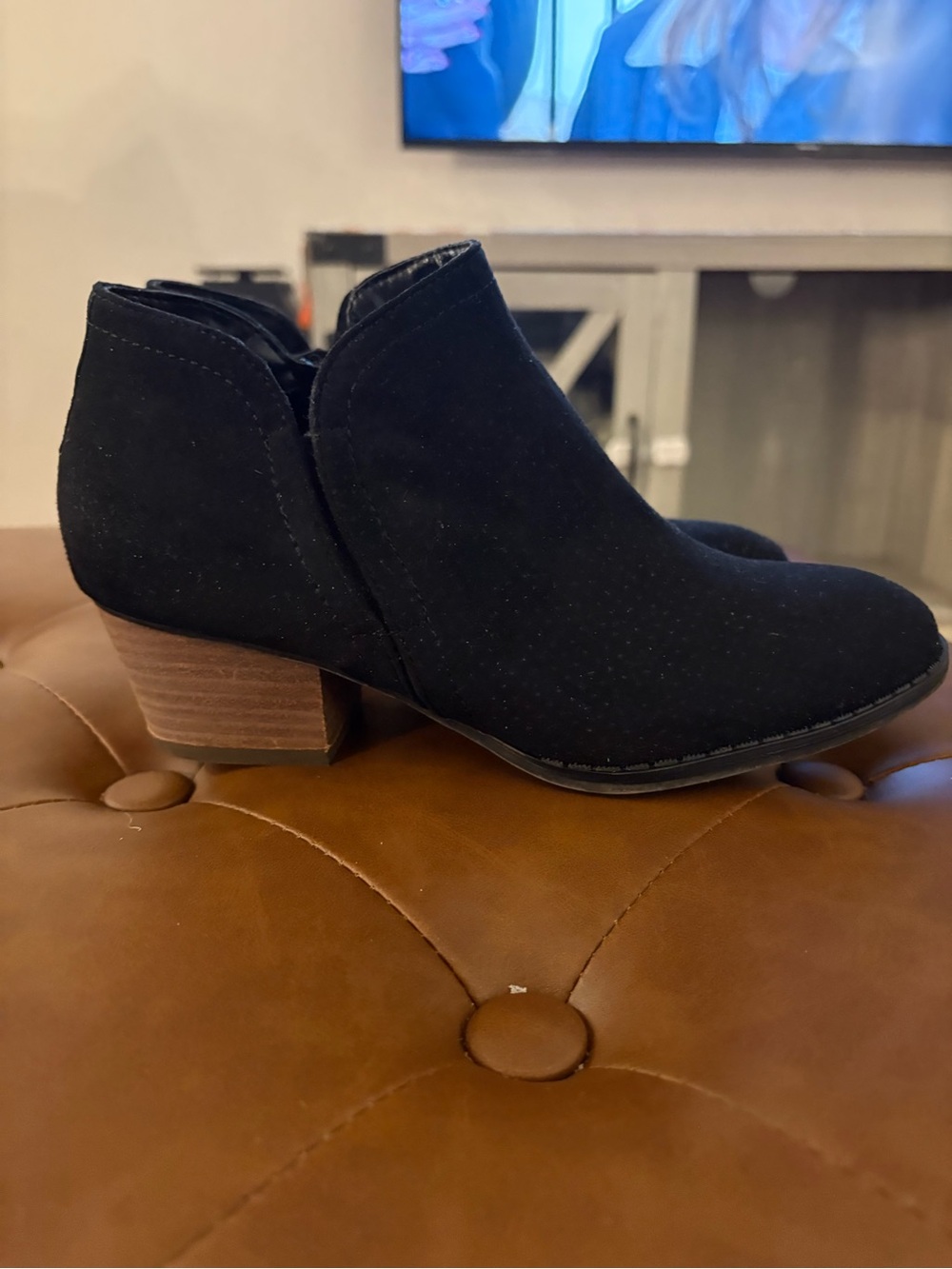 Life Stride Black Suede-Look Side-Zip Ankle Booties with Stacked Heel